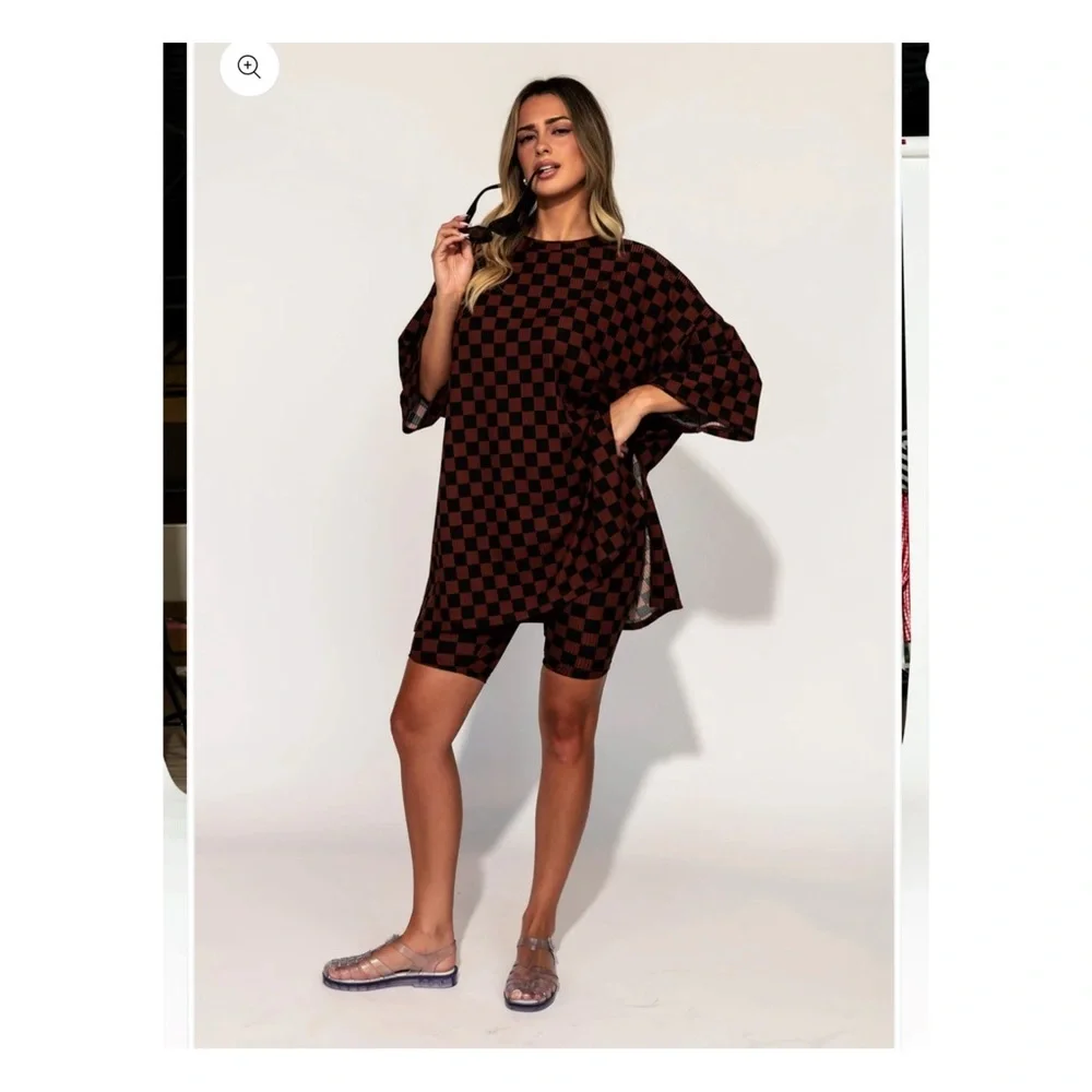 Dressed in LALA Malone Biker set in Mocha and Black Checkerboard - Picture 2 of 16